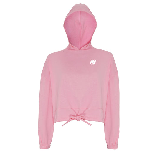 Oversized Cropped Hoodie - Pink