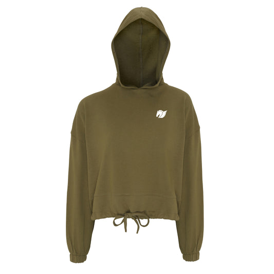 Oversized Cropped Hoodie - Olive
